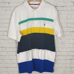 Nautica Blue Sail Tech Polo XL White Yellow Blue